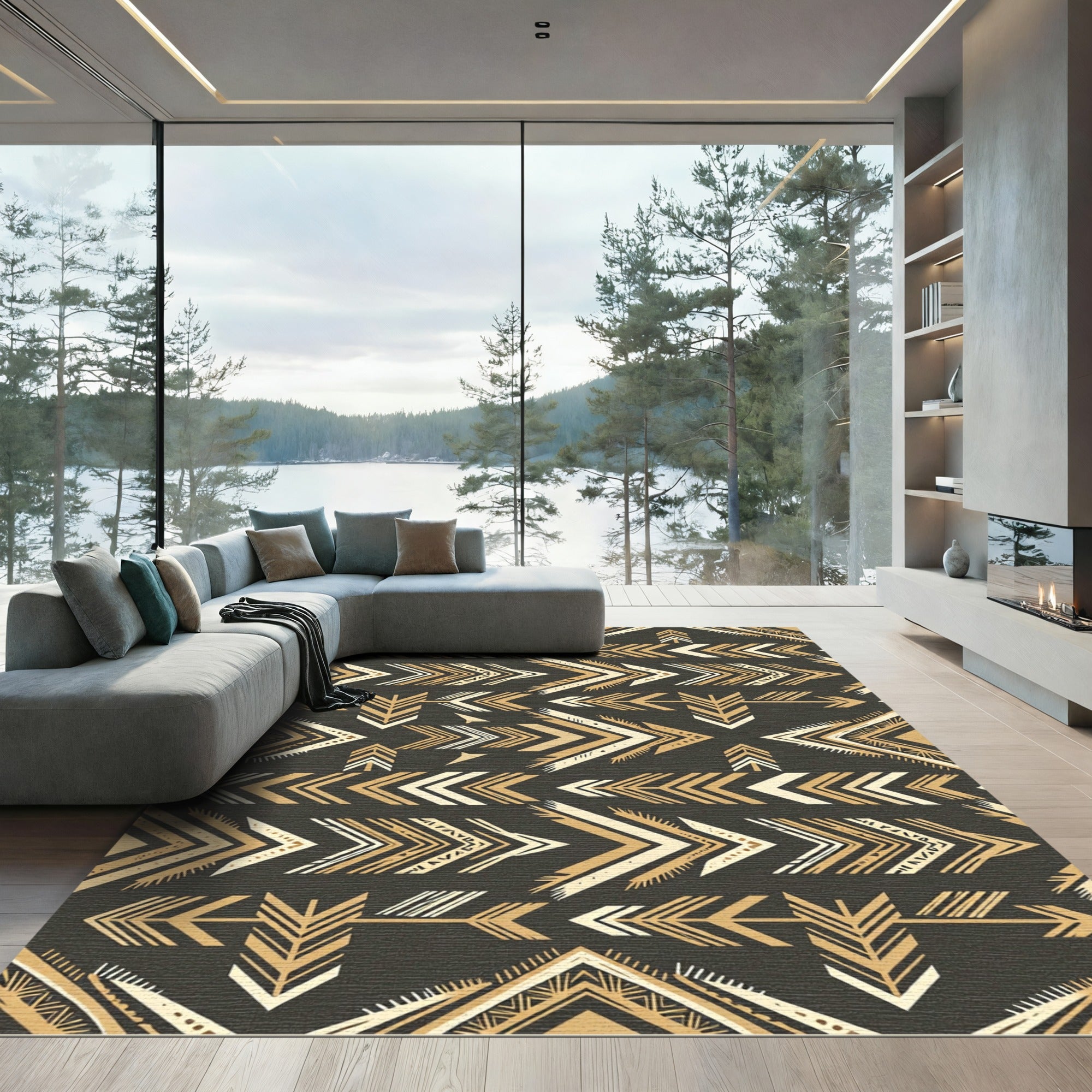 Golden Tribal Arrows Background Rug