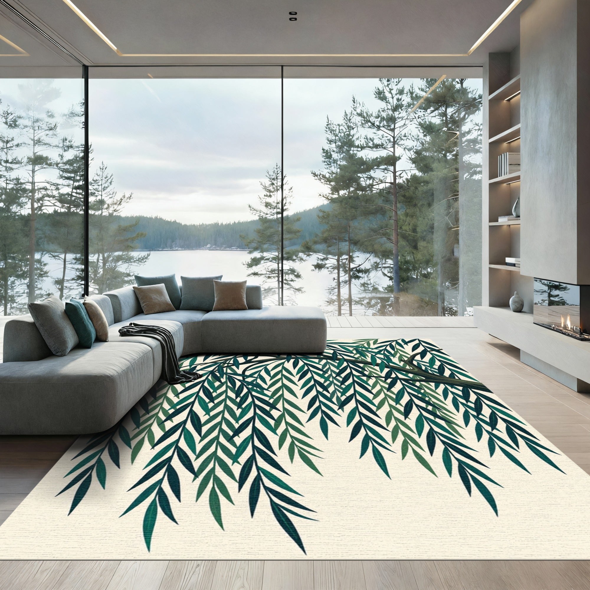 Emerald Green Willow Branch Cascade Rug