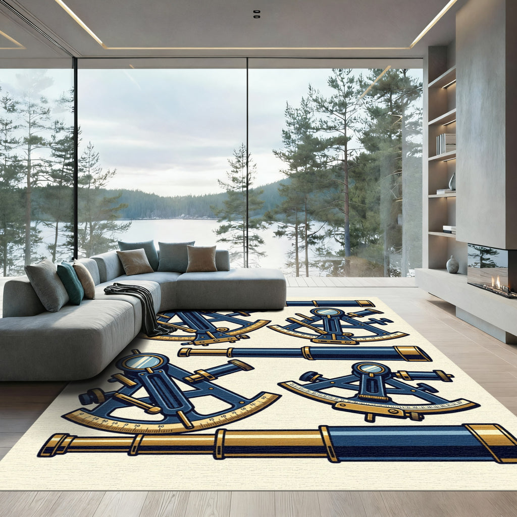 Vintage Navy Nautical Sextant Telescope Illustration Rug