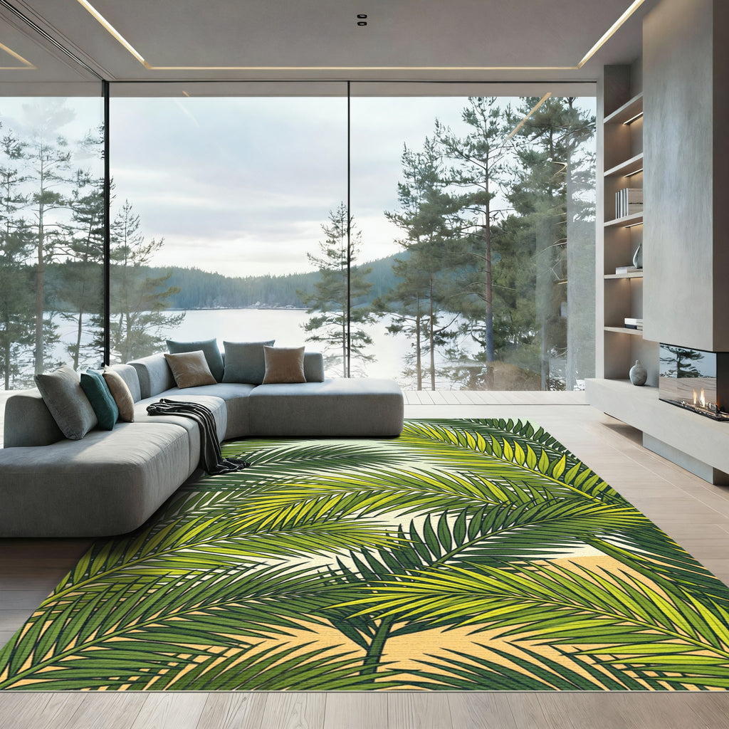 Lush Tropical Palm Frond Foliage Rug