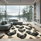 Monochrome Black Rooster Farmhouse Illustration Rug
