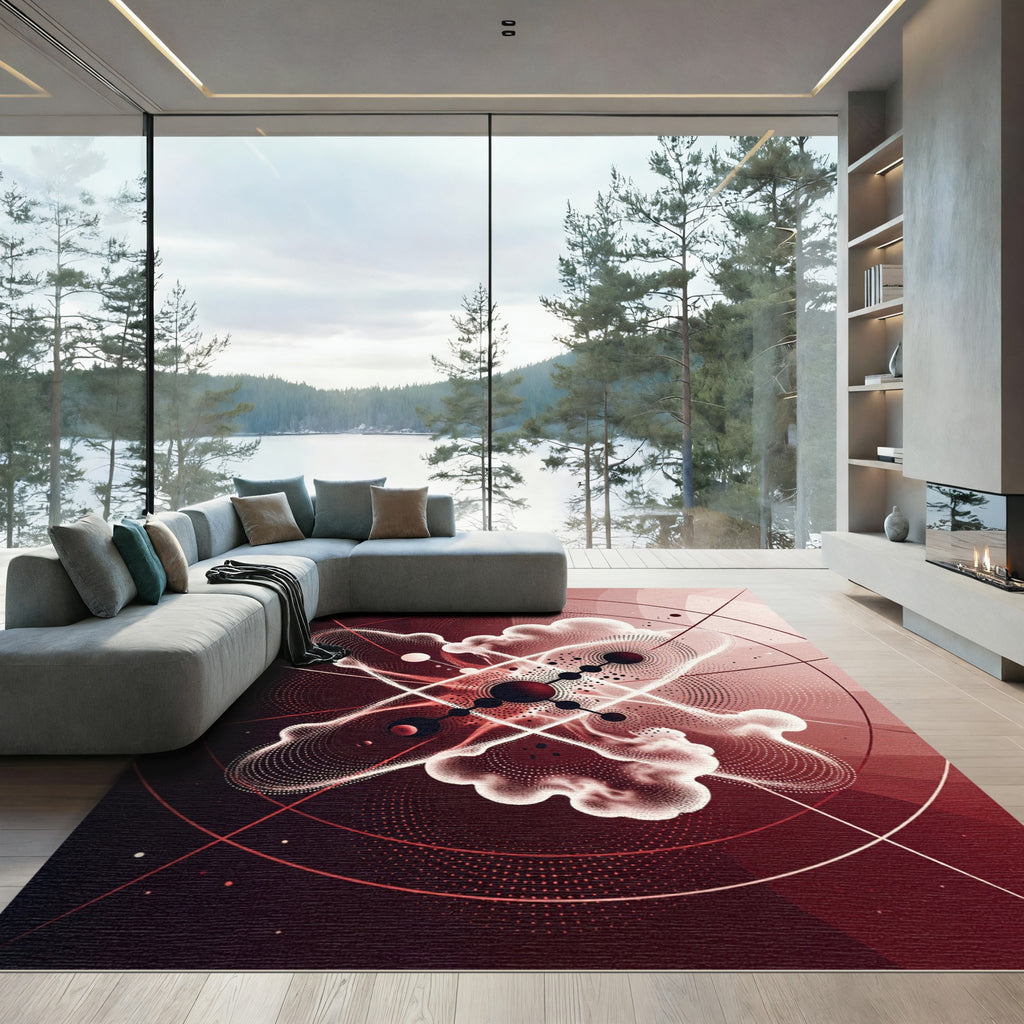 Crimson Abstract Stardust Galaxy Rug