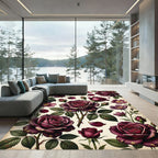 Crimson Rose Garden Botanical Composition Rug