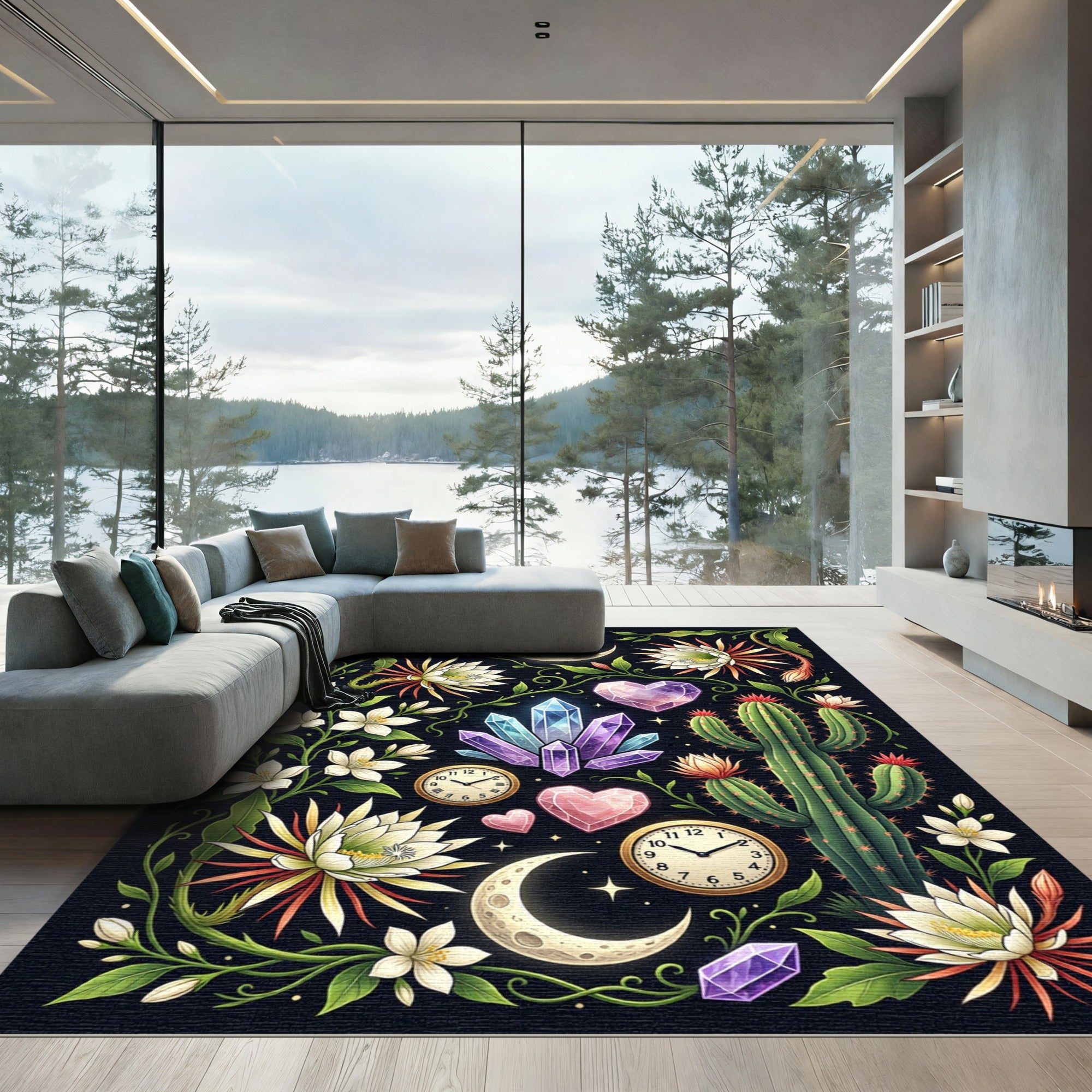 Celestial Moon Cactus Magic Crystal Garden Rug