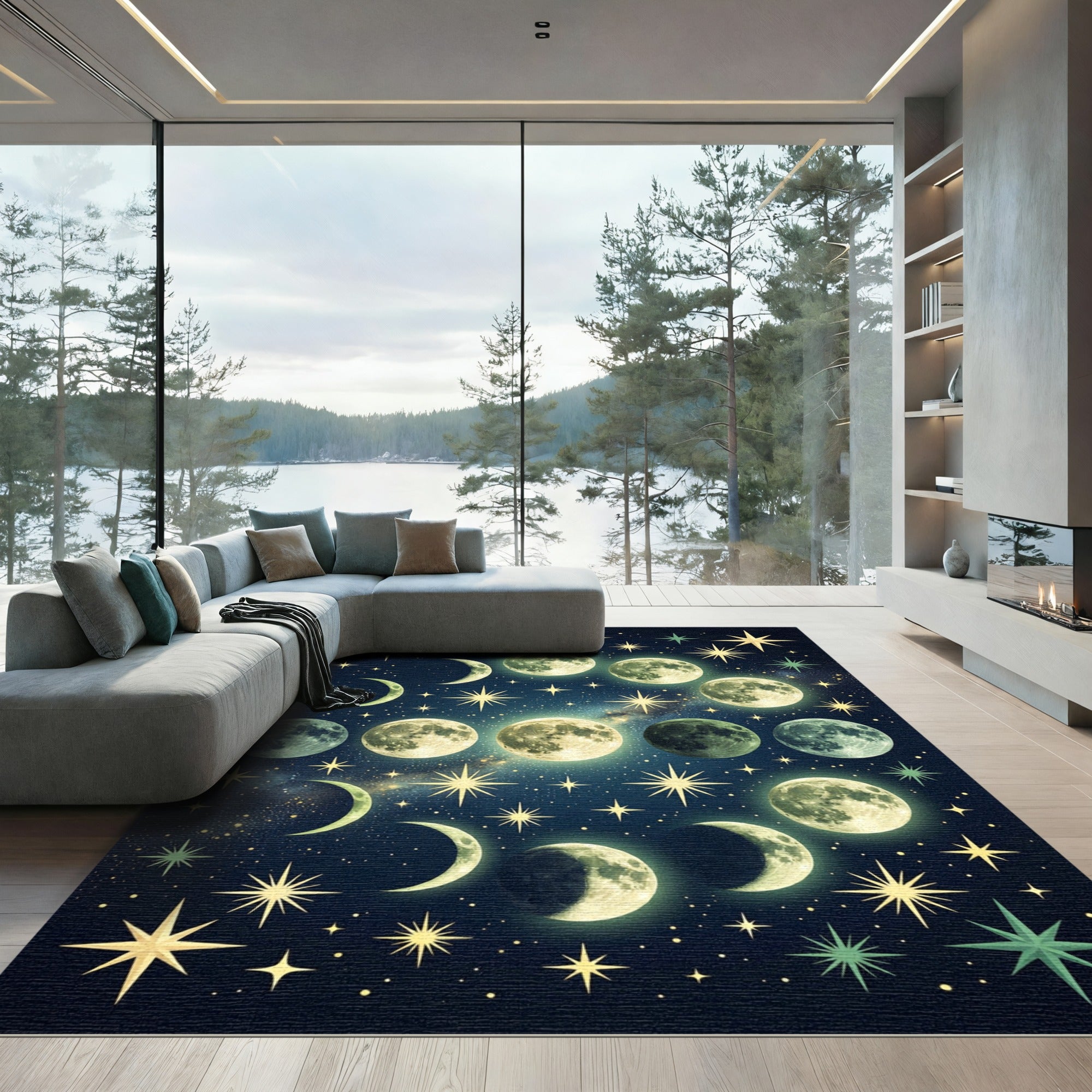 Celestial Moon Phases Starry Night Rug