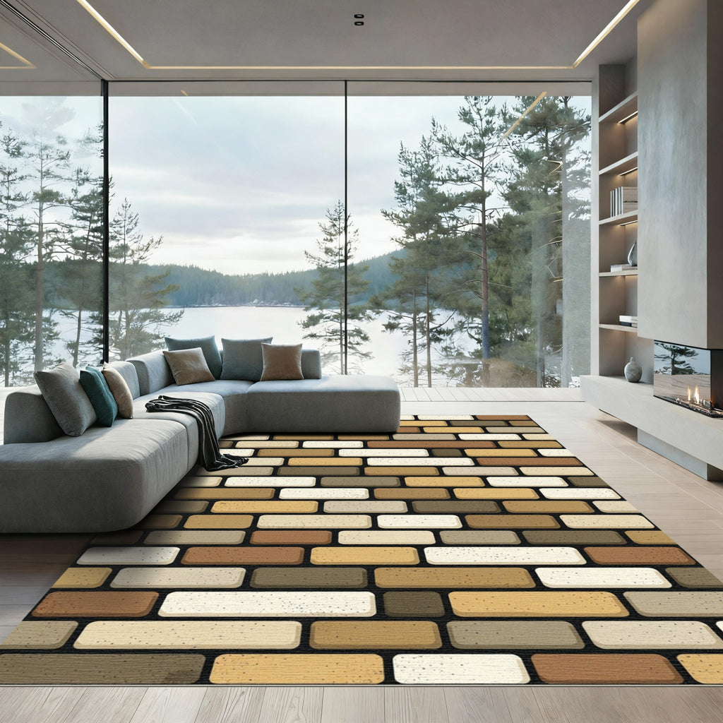 Earthy Tones Brick Pattern Rug