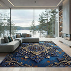 Elaborate Cobalt Golden Acanthus Mandala Rug