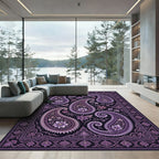 Plum Paisley Floral Border Rug