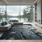 Cracked Slate Texture Black Abstract Rug