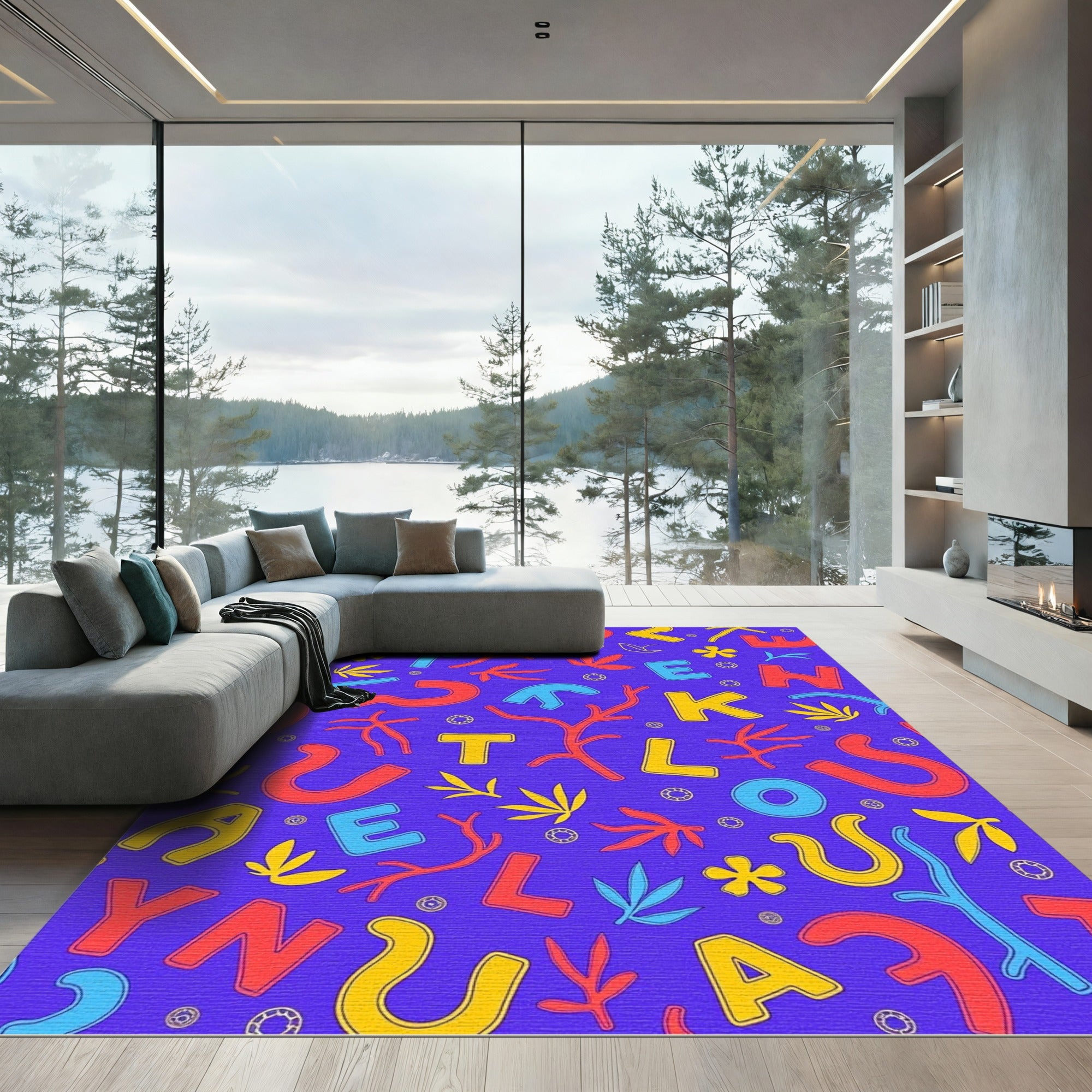 Vibrant Alphabet Botanical Collage Rug