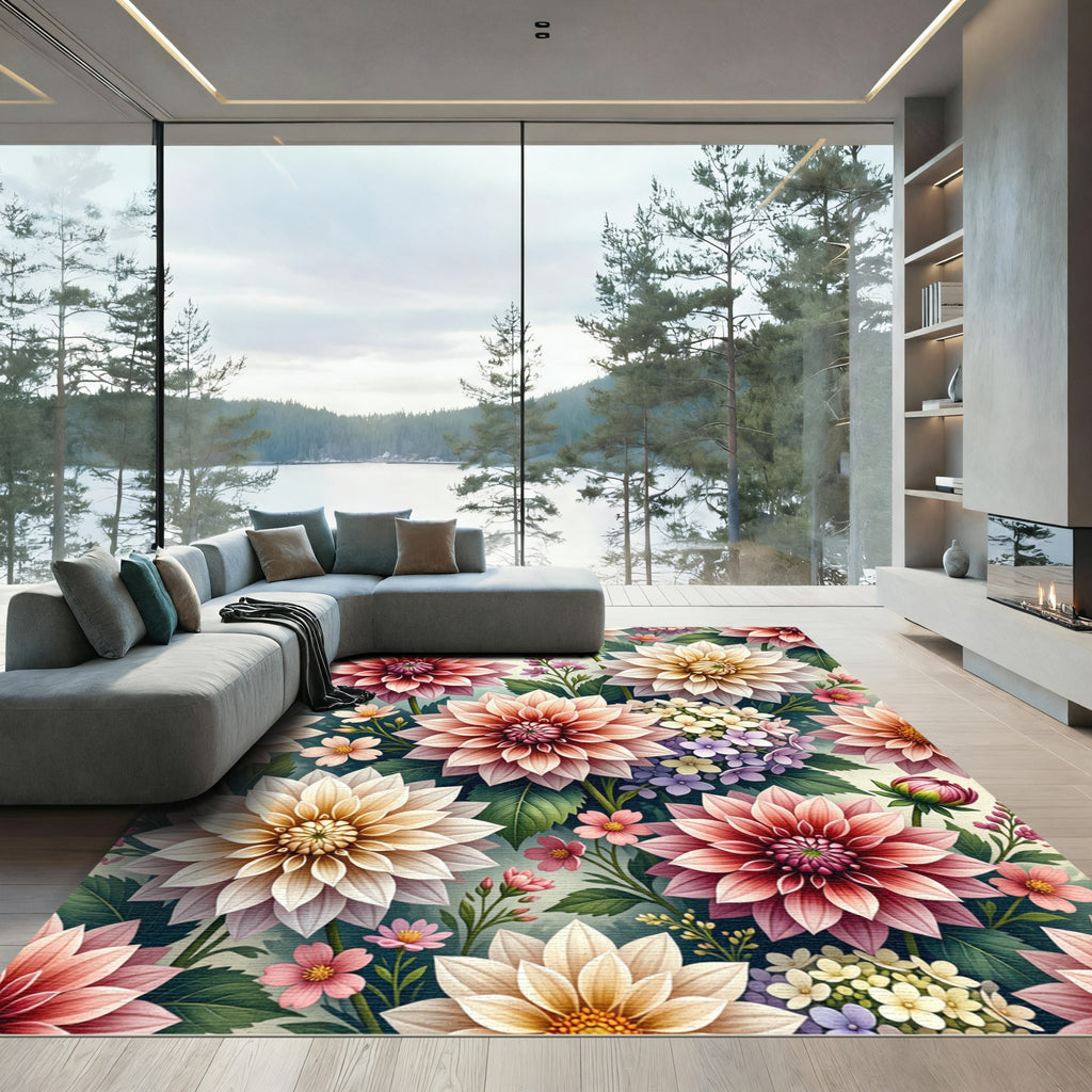 Blooming Pink and Cream Dahlia Bouquet Rug