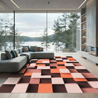 Modern Geometric Block Coral Terracotta Rug