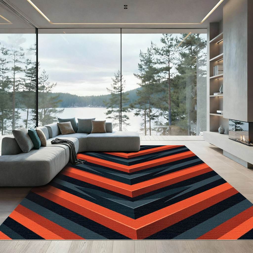 Bold Geometric Orange and Charcoal Chevrons Rug