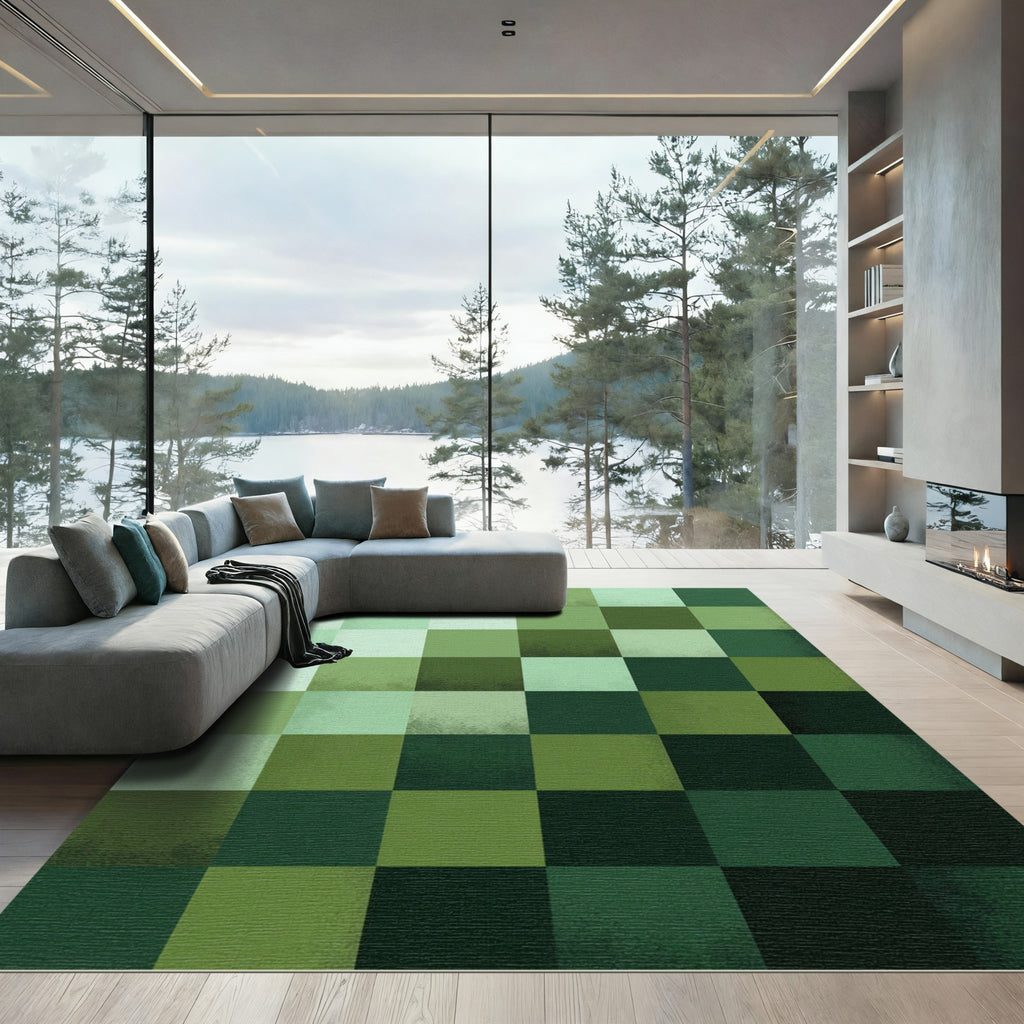 Emerald Green Monochrome Checkerboard Rug