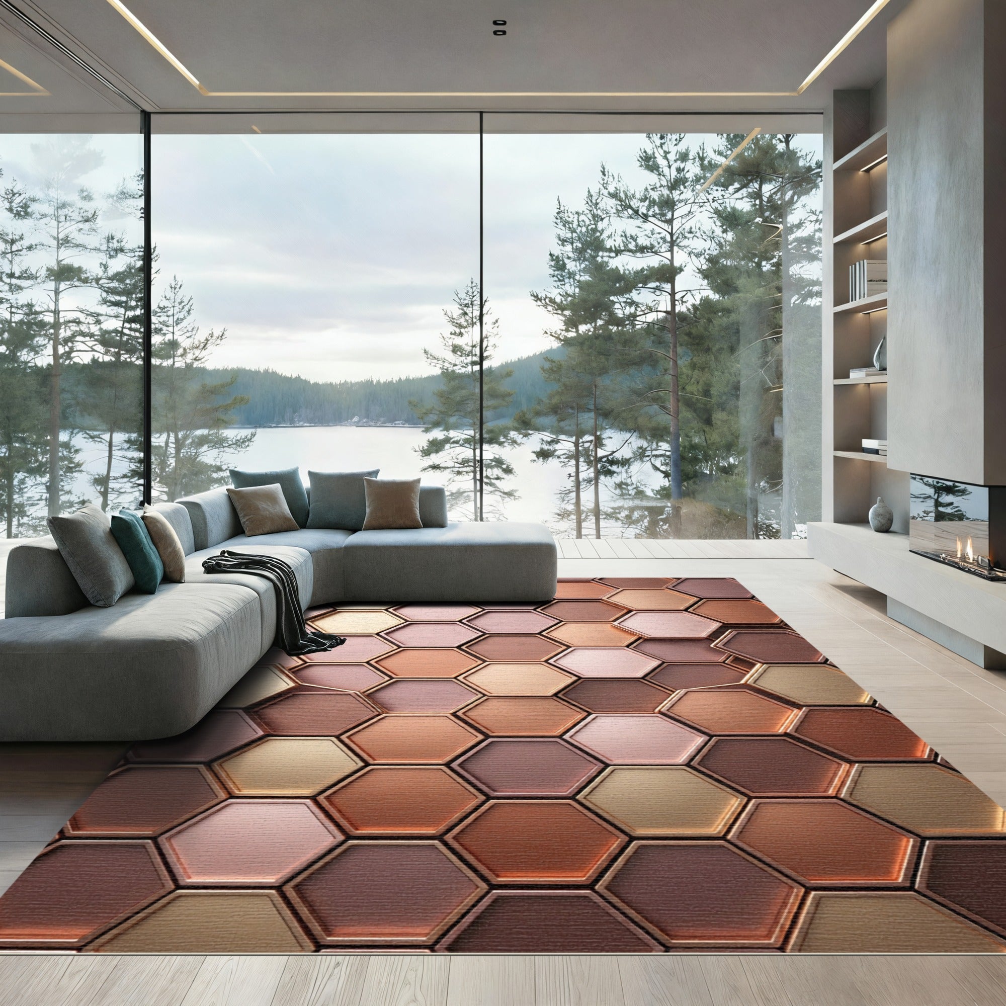 Rose Gold Hexagonal Tessellation Rug