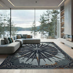 Metallic Steel Compass Star Medallion Rug