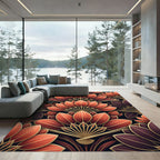 Terracotta Gold Art Deco Floral Rug