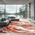 Abstract Terracotta Ocean Wave Rug