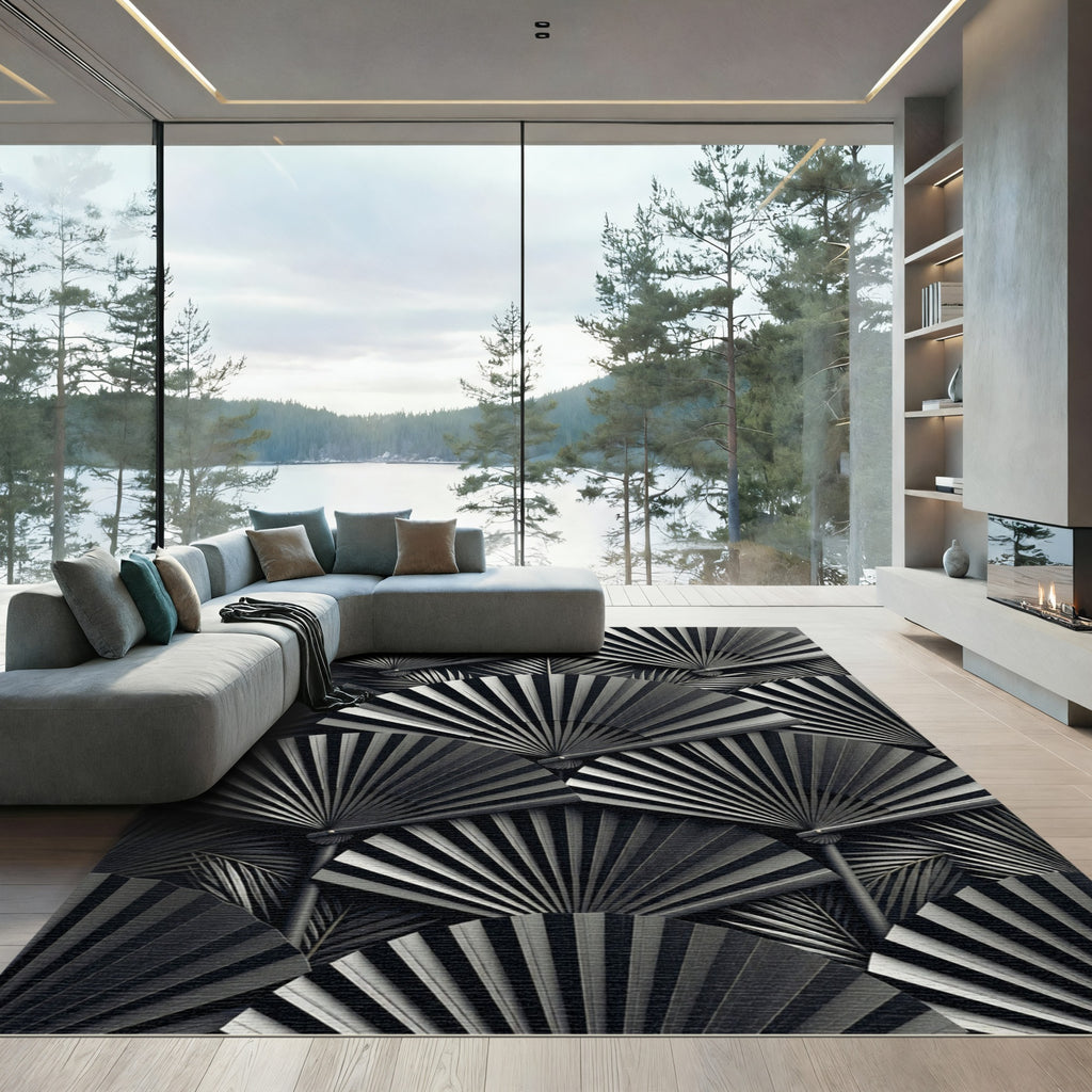 Monochromatic Fan Foliage Abstract Rug