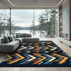 Tribal Chevron Navy Orange Yellow Accent Rug