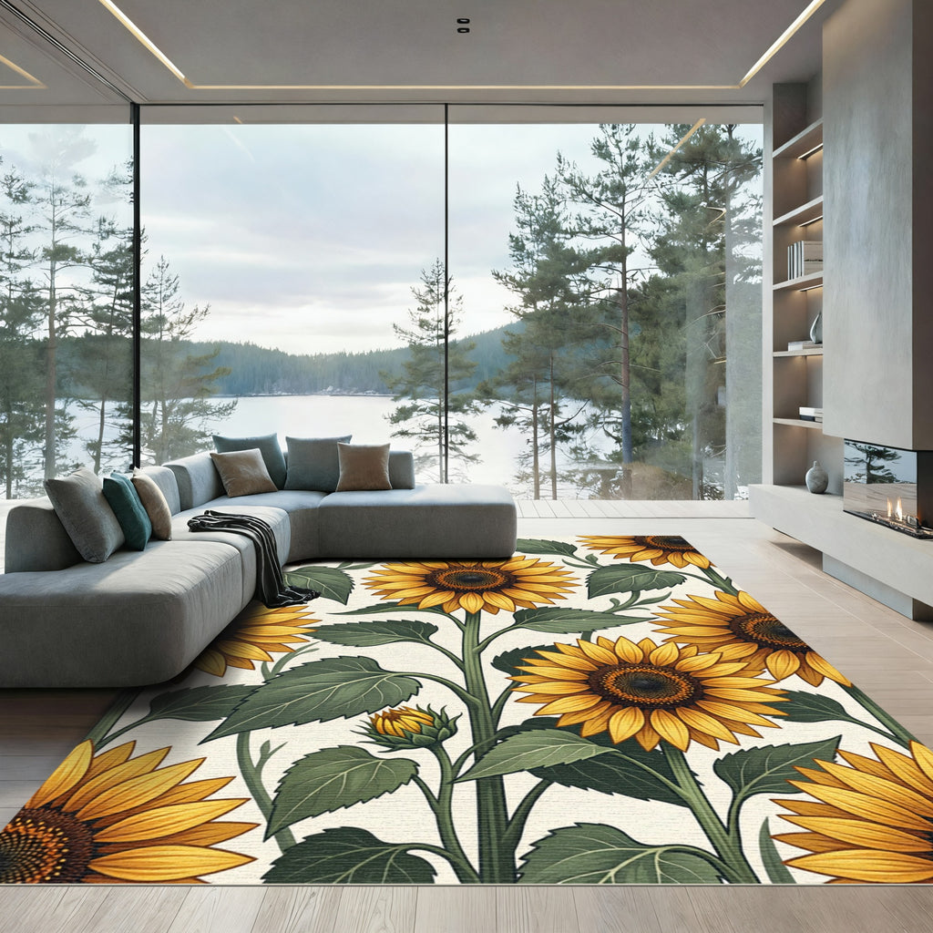 Sunny Yellow Sunflower Floral Botanical Rug