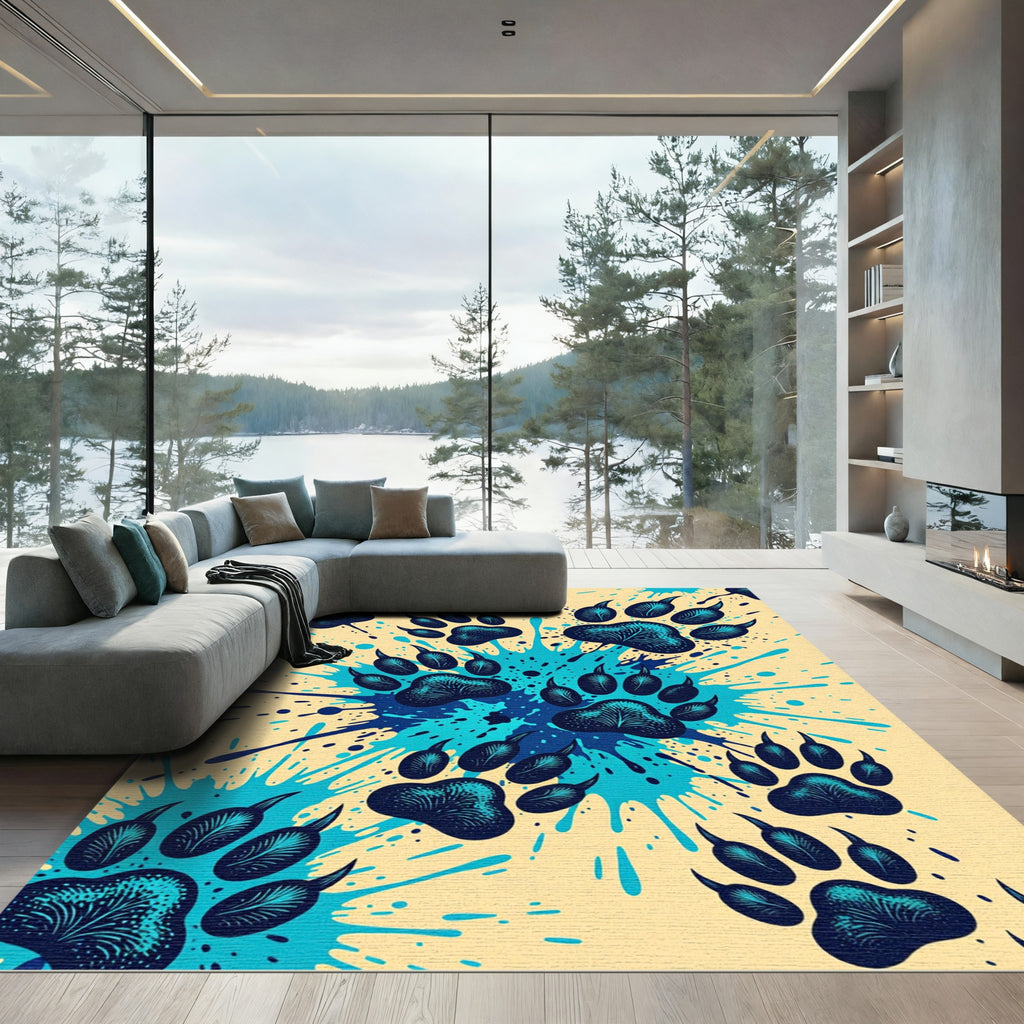 Teal Paw Prints Splash Design Rug
