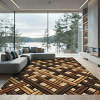 Woven Wood Earthy Tone Geometric Rug