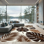 Rich Brown Tropical Leaf Arrangement Rug