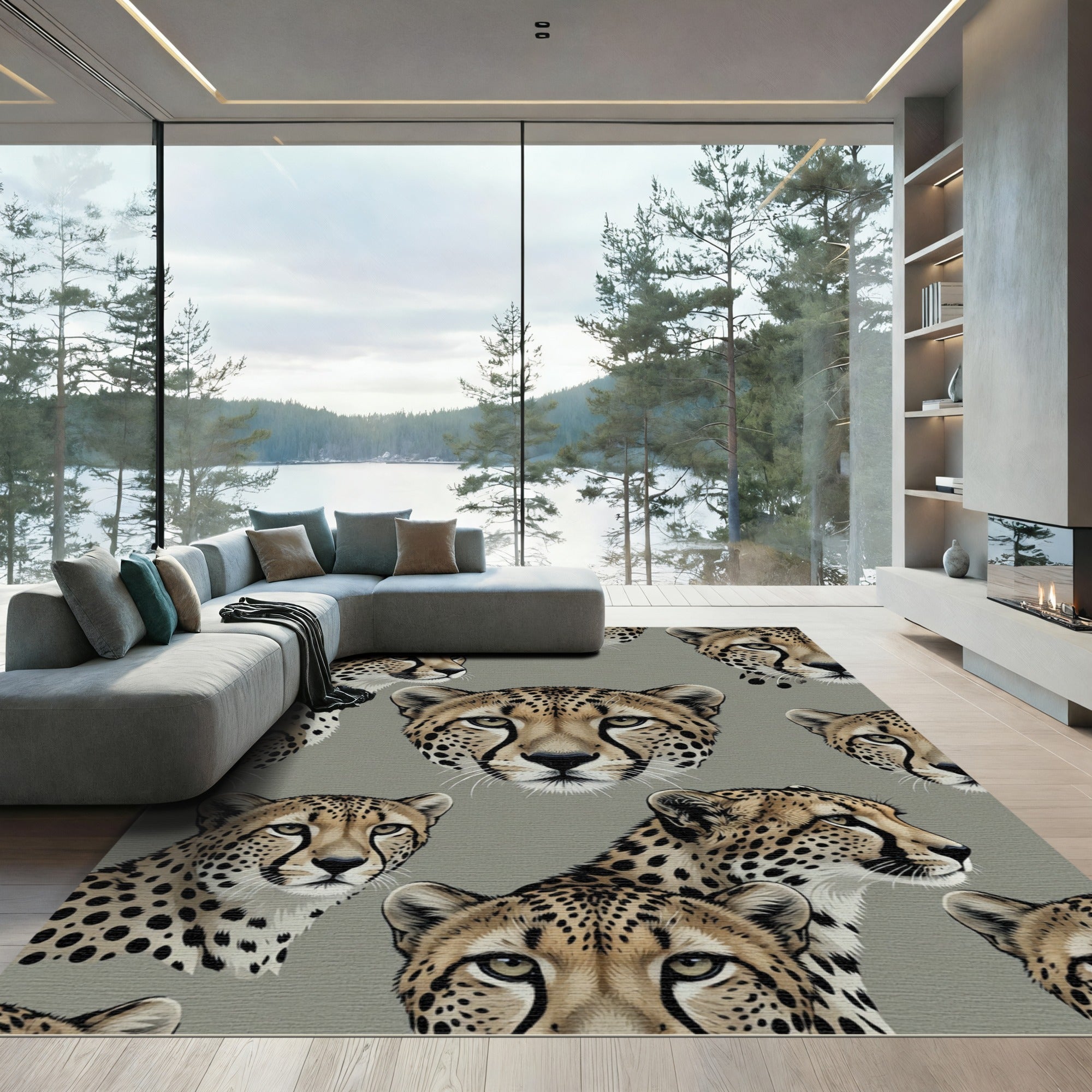 Graceful Cheetah Portraits Neutral Background Rug