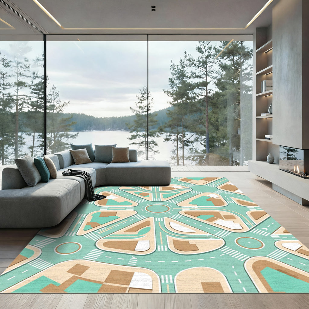 Pastel Geometric Urban Street Map Rug