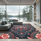 Coral Pink Mandala Heart Bloom Rug