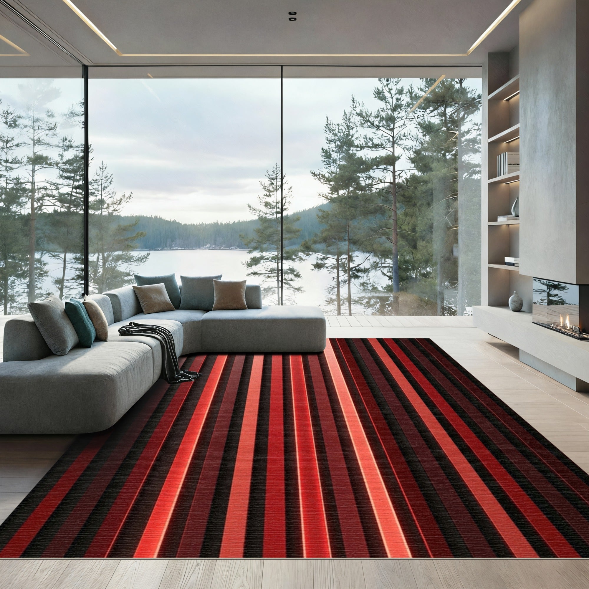 Crimson Ombre Vertical Stripe Rug
