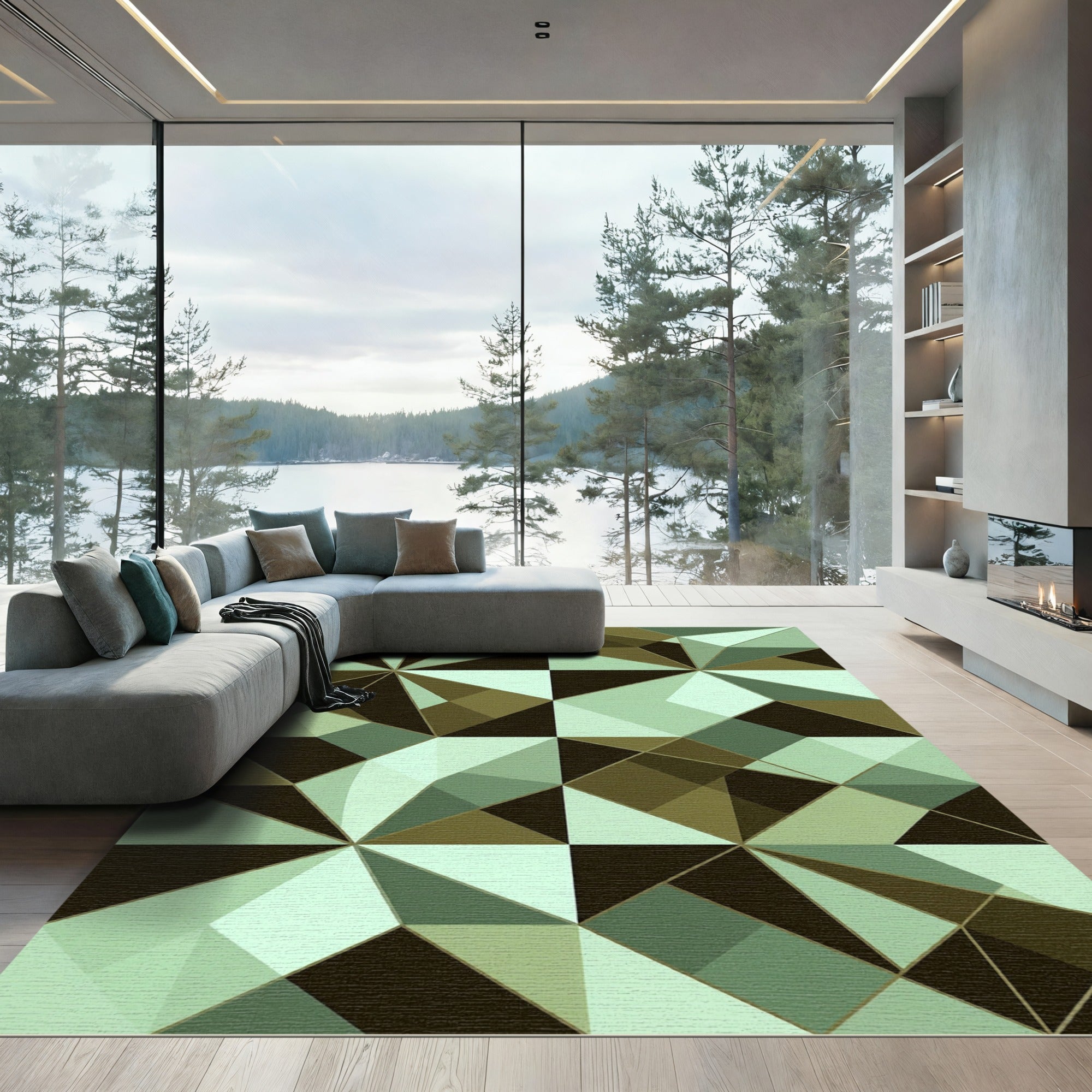 Geometric Sage And Earth Tone Mosaic Rug