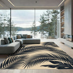 Black Tropical Palm Leaf Botanical Rug