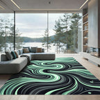 Ethereal Mint and Charcoal Fluid Wave Rug