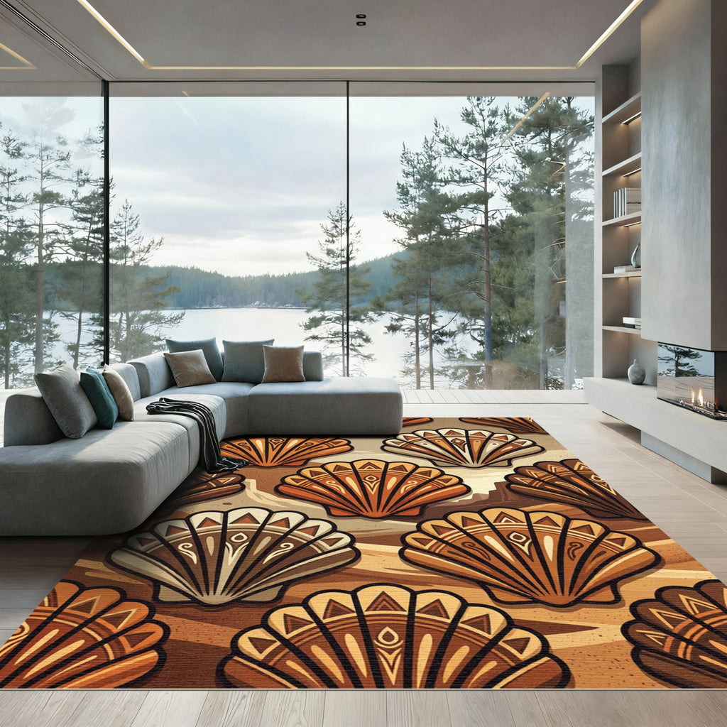Earthy Shell Medallion Composition Rug