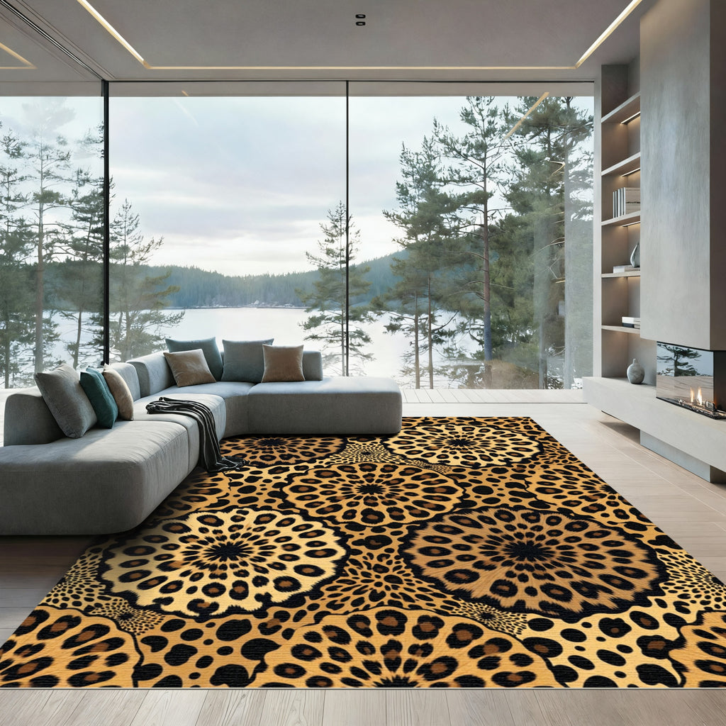 Golden Leopard Medallion Flora Rug