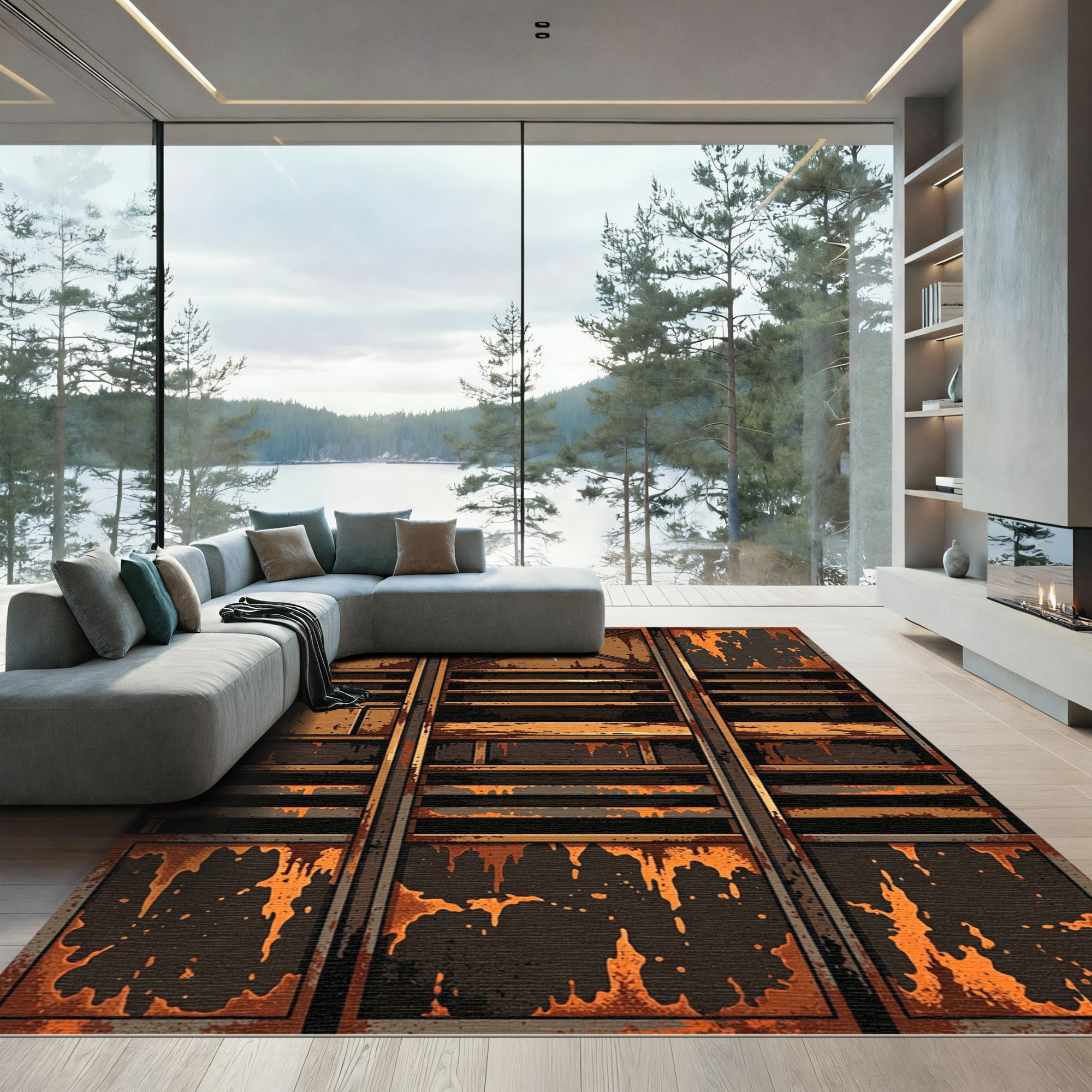 Industrial Rusted Metal Shelf Design Rug