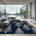 Modern Midnight Silver Geometric Tree Rug