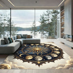 Golden Celestial Lunar Phase Medallion Rug