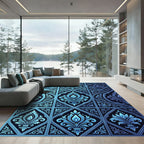 Electric Blue Damask Ornate Filigree Rug