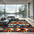 Rustic Orange Navy Geometric Arrow Rug