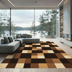 Brown Tonal Geometric Checkerboard Rug