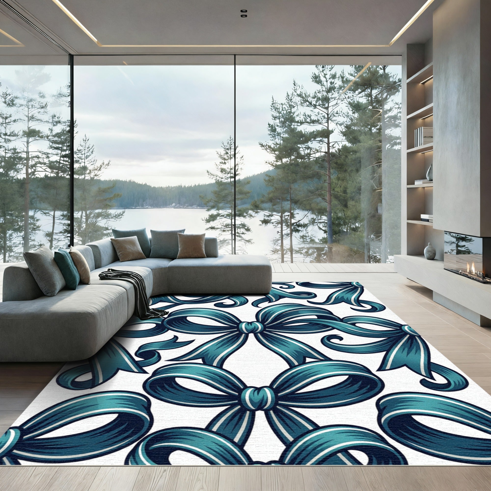 Elegant Teal Ribbons and Bows Rug