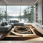 Abstract Brown Geometric Spiral Vortex Rug
