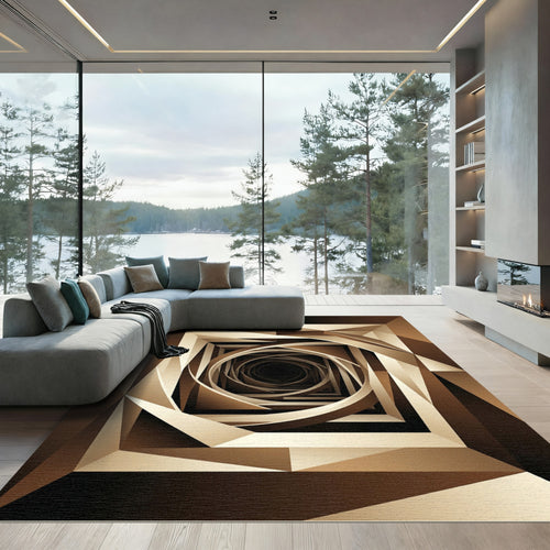 Abstract Brown Geometric Spiral Vortex Rug