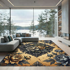 Vintage Gold Gray Floral Scrollwork Rug