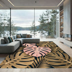 Pink Golden Tropical Foliage Abstraction Rug