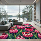 Pink Red Tulip Garden Arrangement Rug