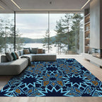 Celestial Navy Blue Geometric Star Lattice Rug